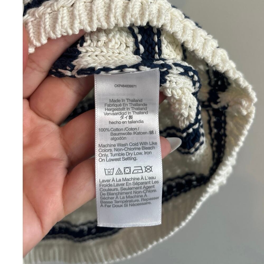 Madewell Crochet-Knit Crewneck Sweater Tank In Bright Ivory Navy Size Small - Picture 5 of 6